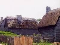 English-style thatched cottages built by the Pilgrims at Plymouth Colony