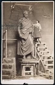 Harriet Hosmer with her statue of Senator Thomas Hart Benton