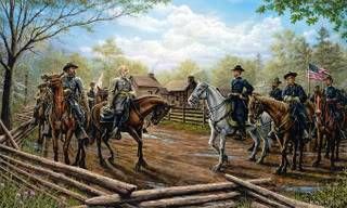 painting of the first meeting of Union General Sherman and Confederate General Johnston to discuss surrender terms for the Southern Confederate armies