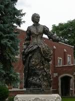 bronze memorial to Olivia Clemens, at her alma mater, Elmira College
