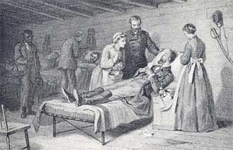 drawing of a Confederate base hospital