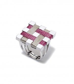 ring made of white and pink sterling silver threads