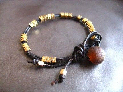 leather and brass bead bracelet