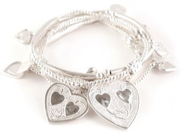 six sterling silver bracelets with heart charms for good luck and prosperity