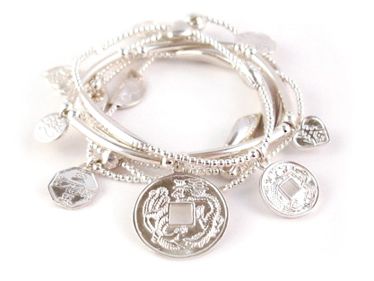 designer bracelet set with Asian coins and charms