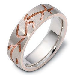 white and rose gold engraved wedding band