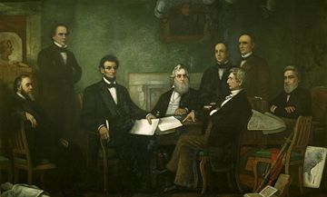 painting of Lincoln and his cabinet at the reading of the Emancipation Proclamation