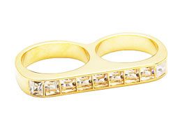 14K gold plated designer ring with square clear crystals