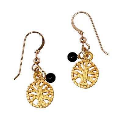 gold earrings with tree of life charm and beads