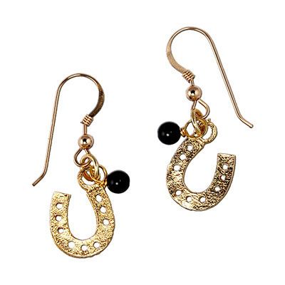French wire earrings with horseshoe charm and gemstones