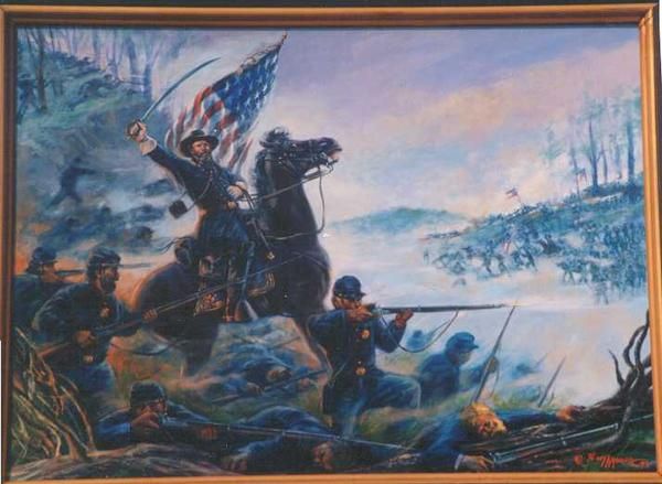 portrait of General George Thomas leading his men during the Battle of Chickamauga