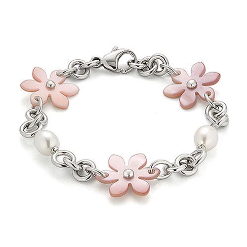 mother of pearl flower and pearl bracelet
