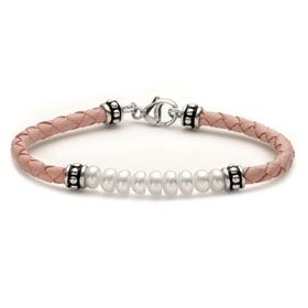 pearl bracelet with braided leather band