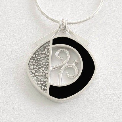 sterling silver and black enamel pendant with chain