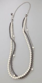 triple strand necklace with pearls and silver beads