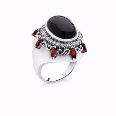sterling silver and black onyx and garnet ring