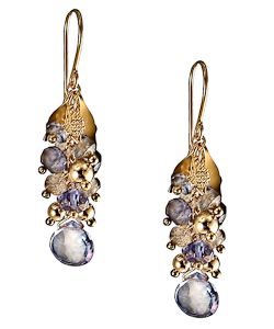 gold gemstone and bead earrings