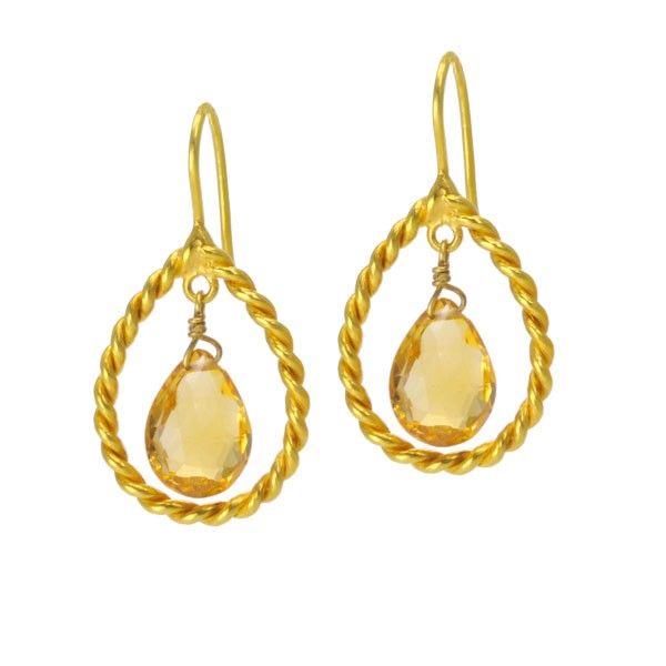 twisted loop earrings with citrine gemstones