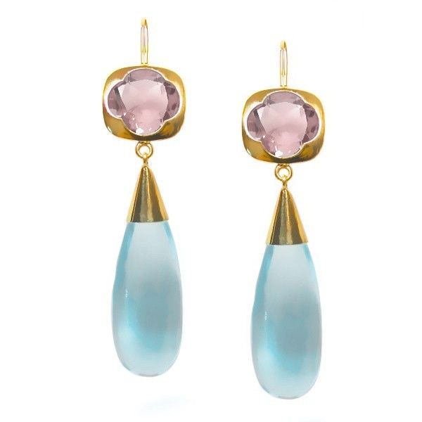 pink amethyst and blue topaz gemstone drop earrings