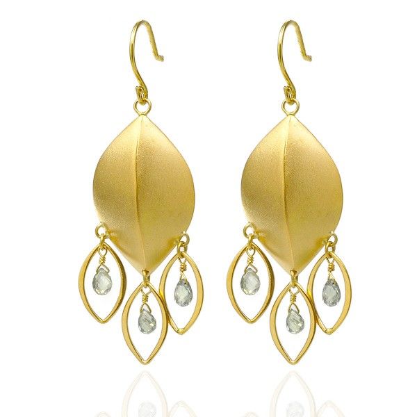 18K yellow gold earrings with pale green sapphire stones