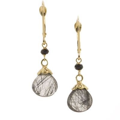 gold and rutilated quartz earrings