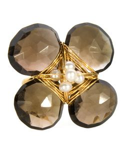 smoky topaz and pearl ring
