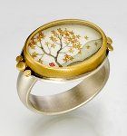 22K gold tree painting ring on sterling silver band