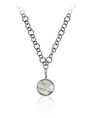 steel chain necklace with mother-of-pearl pendant