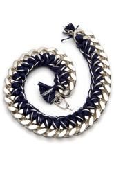 navy blue and silver woven silk braided necklace