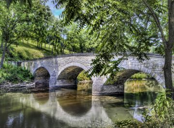 photograph of the bridge, named for Union General Ambrose Burnside, where Union soldiers made a deadly crossing