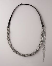chain and crystal necklace with fabric tie