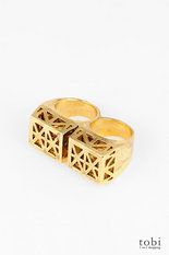 14K gold plated double finger ring