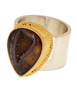 silver and gold druzy gemstone ring
