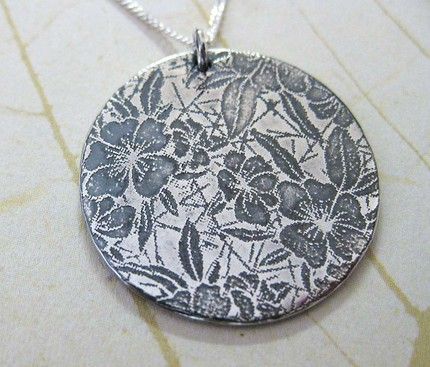 etched sterling silver pendant on silver chain