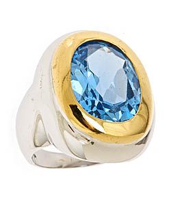 sterling silver, 14K gold and blue topaz ring