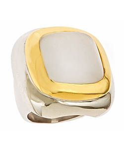 sterling silver and frosted glass ring with gold bezel