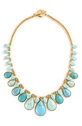 gold bead and turquoise bib necklace