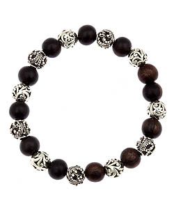 wood and sterling silver bead bracelet