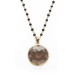 black onyx necklace with smoky quartz pendant