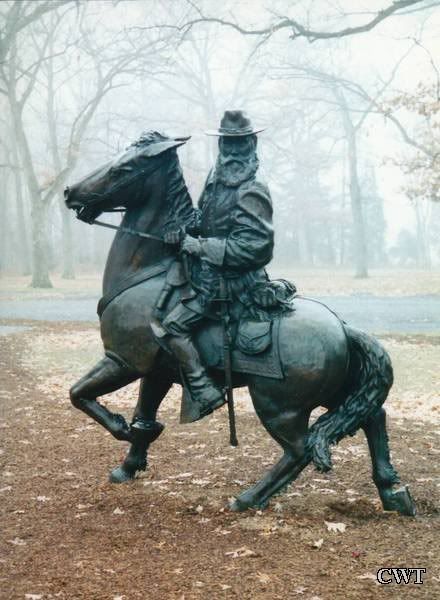 bronze equestrian statue of Confederate General James Longstreet at Pitzer Woods near Gettysburg, Pennsylvania