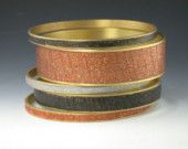 round brass bangles with sparkling polymer clay inserts