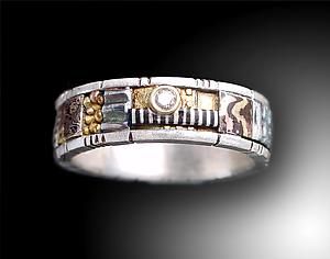 white, green and rose gold ring