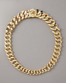 gold chain statement necklace with turnlock closure