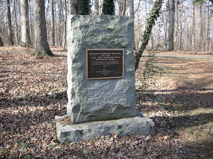 granite monument to Revolutionary War heroine, Martha McFarland McGee Bell of North Carolina
