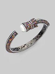 white enamel and multicolor sapphire hinged bracelet