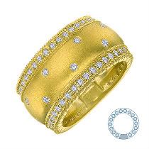 wide yellow gold band ring with diamonds