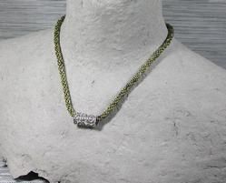olive green necklace with fine silver bead
