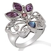sterling silver and multicolor gemstone ring