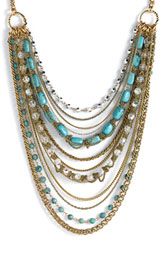 mixed metal chains and turquoise bead necklace
