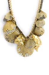 gold seashells and mixed metal chain necklace